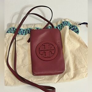 Tory Burch Bag Charlie Mini Phone Crossbody Bag Imperial Garnet Burgundy w/ bag